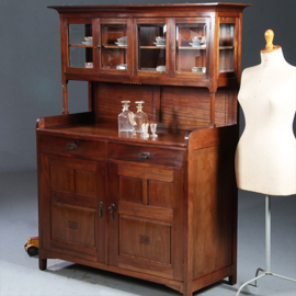 Antieke kast / Art Deco kast met vierdeurs vitrine opzetdeel ca. 1910 mahonie (No.872038)