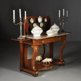 Antieke bijzettafel / Hollandse trumeau met "pop-up" etagere ca. 1810 en met twee uittrekbladen (No.353152)