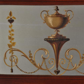 Antieke spiegels / Hollands mahonie spiegllijst ca. 1800 gedeelde spiegels 1 beschilderd (No.200261)