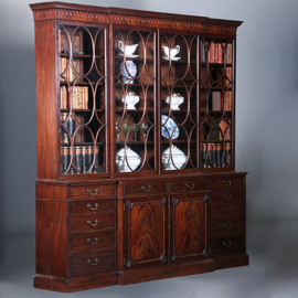 Grote break front Bibliotheekkast  met 6 deuren en 12 laden ca 1900 (No.422410)