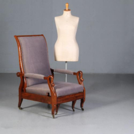 Antieke armstoelen / Relaxfauteuil Charles Dix ca. 1850 in verstelbare rugleuning en voetensteun (No.782320)