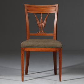 6 antieke stoelen nieuwe stof naar keus Korenaartjes ca 1790 iepenhout (No.911850)