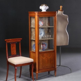 Antieke kast / Hollandse vitrinekast Louis Seize  stijl ca. 1880 notenhout met inlegwerk (No.662721)