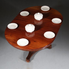 Antieke tafels / Hollandse ronde Biedermeier eetkamertafel / coulissentafel ca. 1830 te vergroten tot 8 personen (No.820869)