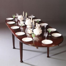 Antieke tafel / Hollandse mahonie coulissetafel ±1930 met 3 inlegbladen 10á12 personen (No.840171)