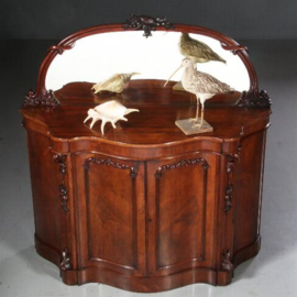 Antieke kast / lage mahonie kast / dressoir met spiegel serpentine  shaped ca. 1870 met spiegelwand (No.602111)