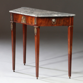 Wandtafel eind 18e eeuw  mahonie brons  grijs geaderd marmer blad   (No.951420)