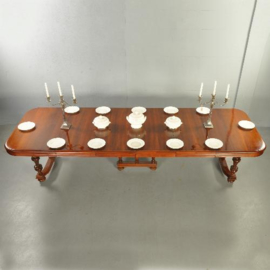 Antieke tafel / Notenhouten Franse coulissentafel ca. 1875 smetteloos gepolitoerd en met 4 inlegbladen (No.341626)