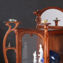 Antieke kast / Art Nouveau vitrinekast met plateaus, mahonie ca. 1900 (No.720941)