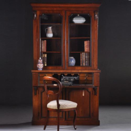 Antieke kast / Engels buro bookcase ca. 1880 mahonie boekenkast met schrijfinterieur (No.291541)