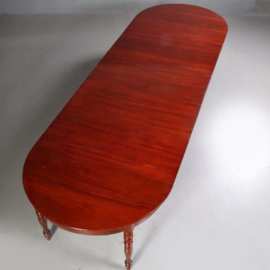 Antieke tafel / Franse mahonie coulissentafel voor 14 personen op 8 gedraaide poten ca. 1865  (No.692922)