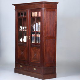 Strakke Hollandse Boekenkast in massief cuba mahonie nieuwe kunst  ca 1900 (No.440555)
