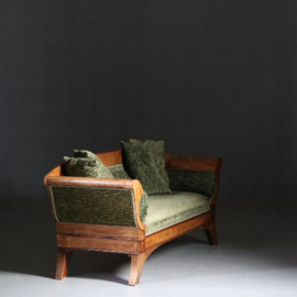 Antieke banken / Hollandse vroeg biedermeier sofa ca. 1820 in bloemmahonie met groen velours (No.561957)