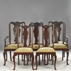 Antieke stoelen / Stel van 8 "Pander" eetkamerstoelen waarvan 2 met armleuningen in mahonie ca. 1900 (No.590202)