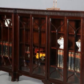 Antieke kast / Brede lage boekenkast met 6 deuren ca. 3.10 m.  ca. 1875 mahonie (No.723045)