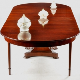 Antieke tafel / Coulissentafel ca. 3.30 m./ Hollandse mahonie sluierpoottafel Biedermeier ca. 1820 (No.601441)