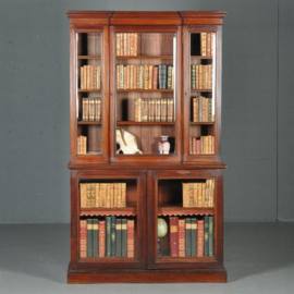 Antieke kast / bibliotheekkast met 5 beglaasde deuren ca. 1900 mahonie (No.402554)