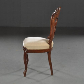 Antieke stoelen / 6 zware mahonie Willem III eetkamerstoelen ca. 1875 met crèmekleurige Velours (No.451954)