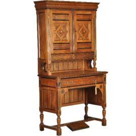 Antieke bureaus / Buro-bookcase in notenhout met zwarte accenten ca. 1890 (No.210859)