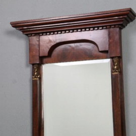 Antieke Spiegel / Mahonie Empire spiegellijst ca. 1815 met facet geslepen spiegelglas (No.782322)