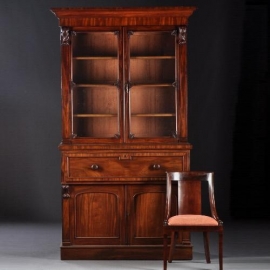 Antieke kast / Victoriaans buro-bookcase met achter de la een schrijfinterieur (No.806926)