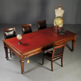 Antieke bureaus / Partner schrijftafel 2,44 m. lang met 8 laden ca. 1890 rood ingelegd (No.341623)