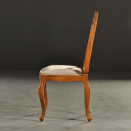 Antieke stoelen eetkamerstoelen / Stel van 6 brede strakke blonde notenhouten stoelen ca. 1925 (No.151226)