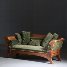 Antieke banken / Hollandse vroeg biedermeier sofa ca. 1820 in bloemmahonie met groen velours (No.561957)