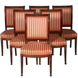 Stel van 6 Mahonie stoelen Empire door Pander ca 1890 incl stof naar wens  (No.440545)