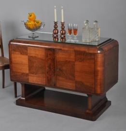 Antieke kast / Frans Art Deco dressoir in notenhout met geslepen glas ca. 1925 (No.86609)