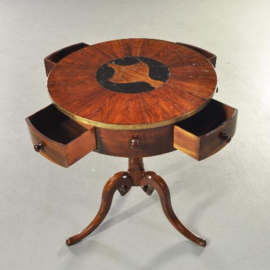 Antieke bijzettafels / wijntafel / Engelse palissander revolving drumtable ca. 1830 met 4 kleine laden (No.180405)