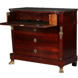 Antieke kast / Empire stijl commode ca.1875 met schrijflade en hardstenen blad (No.702543)