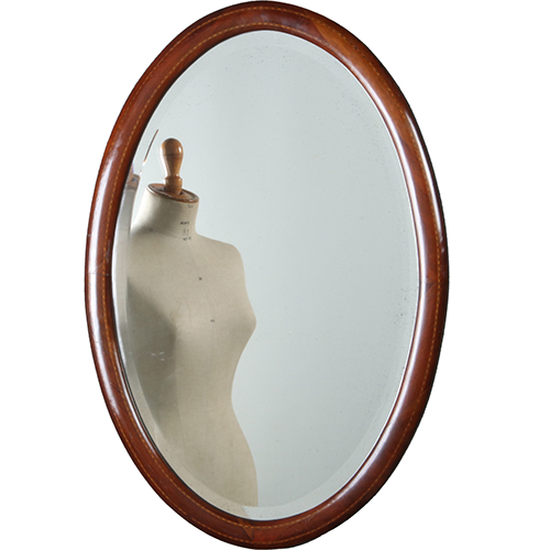 Ovale Engelse halspiegel met facet en ingelegde biezen ca 1890 (No.290827) - 0,81 m. hoog