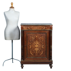 Oogstrelend Wortelnoten Intarsia 1-deurs kastje met marmer bovenblad  ca 1870 (No.362940)