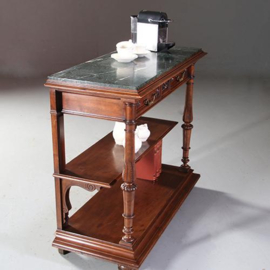 Antieke kasten / Side board / Dessert of koffiecounter noten met groen marmer ca 1880 (No.860455)