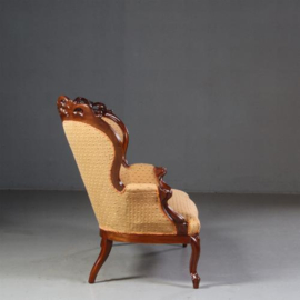 Antieke bank / sofa / canapé Willem III ca. 1870 in mahonie met mais gele stof met diamantjes (No.722120)