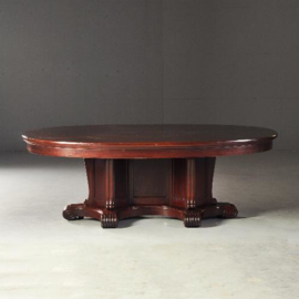 Antieke tafel / Grote art deco ovale eetkamertafel voor 8 tot 10 personen ca. 1915 in mahonie (No.121911)