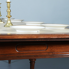 Praktische chique lange noten eetkamertafel of werktafel met wasdoek ingelegd Hollands ca 1880 (No.283040)