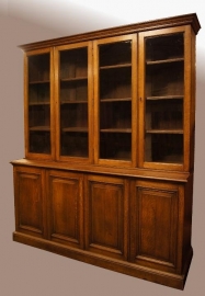 Antieke kast / Engelse 8-deurs eiken 2,20 m. hoge bibliotheekkast ca. 1915 (No.471339)