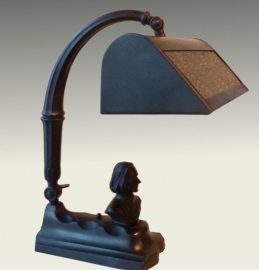 Antiek varia / metalen bureaulamp / pianolamp met borstbeel Liszt  (No.98504)