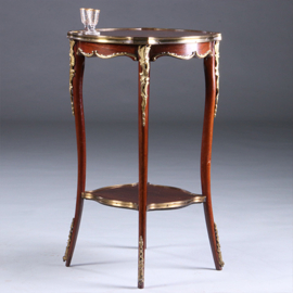 Franse lampetafel gueridon ca 1900 met geschulpt blad in mahonie met brons (No.222155)