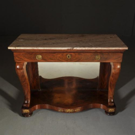 Antieke bijzettafel / Hollandse trumeau met "pop-up" etagere ca. 1810 en met twee uittrekbladen (No.353152)