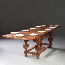 Lange smalle Renaissance tafel ca 1630 eikenhout met originele bladen tot 12 personen (No.922215)