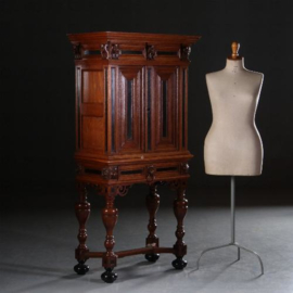 Antieke kast / Hollands tafelkastje / Rariteitenkabinetje ca. 1870 eiken met ebbenhout (No.550749)