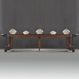 Antiek tafels / Hollandse coulissetafel Willem III in notenhout met zwart ca. 1875 (No.710555)