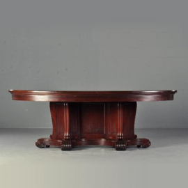 Antieke tafel / Grote art deco ovale eetkamertafel voor 8 tot 10 personen ca. 1915 in mahonie (No.121911)