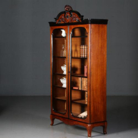 Antieke kast / Hollandse notenhouten boekenkast  brandmerk Horrix ca. 1870 verstelbare planken (No.721324)