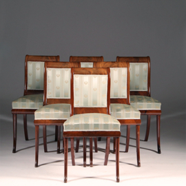 Antieke stoelen / Stel van 6 Empire eetkamerstoelen ca 1800 incl stoffering naar wens (No.901245)