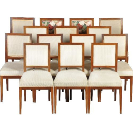 Antieke stoelen / stel van 14 strakke mahonie eetkamerstoelen stoelen ca. 1880 incl bekleding naar wens (No.411565)