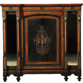 Antieke kast / Victoriaanse credenza ca. 1870 in ebben- en notenhout en spiegelpanelen (No.450216)